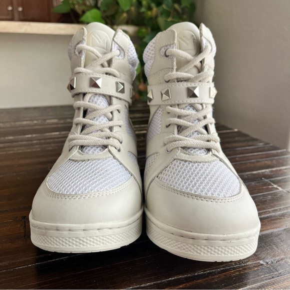 SANDRO MOSCOLINI Mesh Studded High Top Sneakers In Ivory - Picture 7 of 15